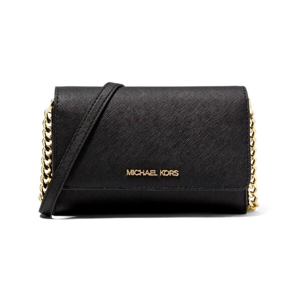 New Michael Kors Jet Set Travel Medium Phone Crossbody Saffiano Leather Black - Picture 1 of 9